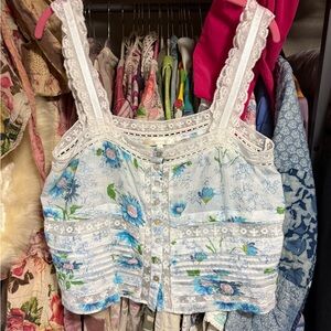 Loveshackfancy Blue Floral Lace Blouse